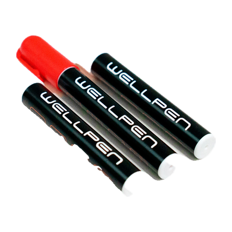 Wellpen liquid chalk pens in red and white.