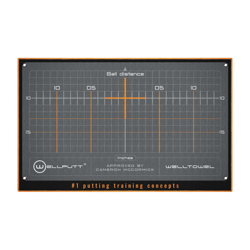 Welltowel with printed ball distance grid and stance guide.